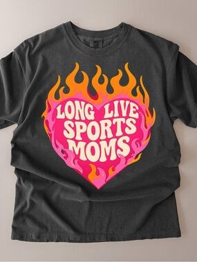 Comfort Colors Charcoal Tee with Pink & Orange Flame Heart Graphic